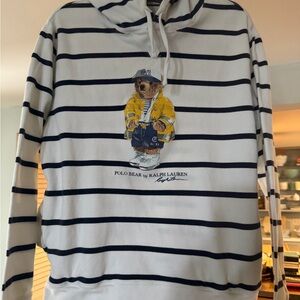 Polo by Ralph Lauren Bear Sweater - Navy and White Stripes w/ Pockets. Size: L